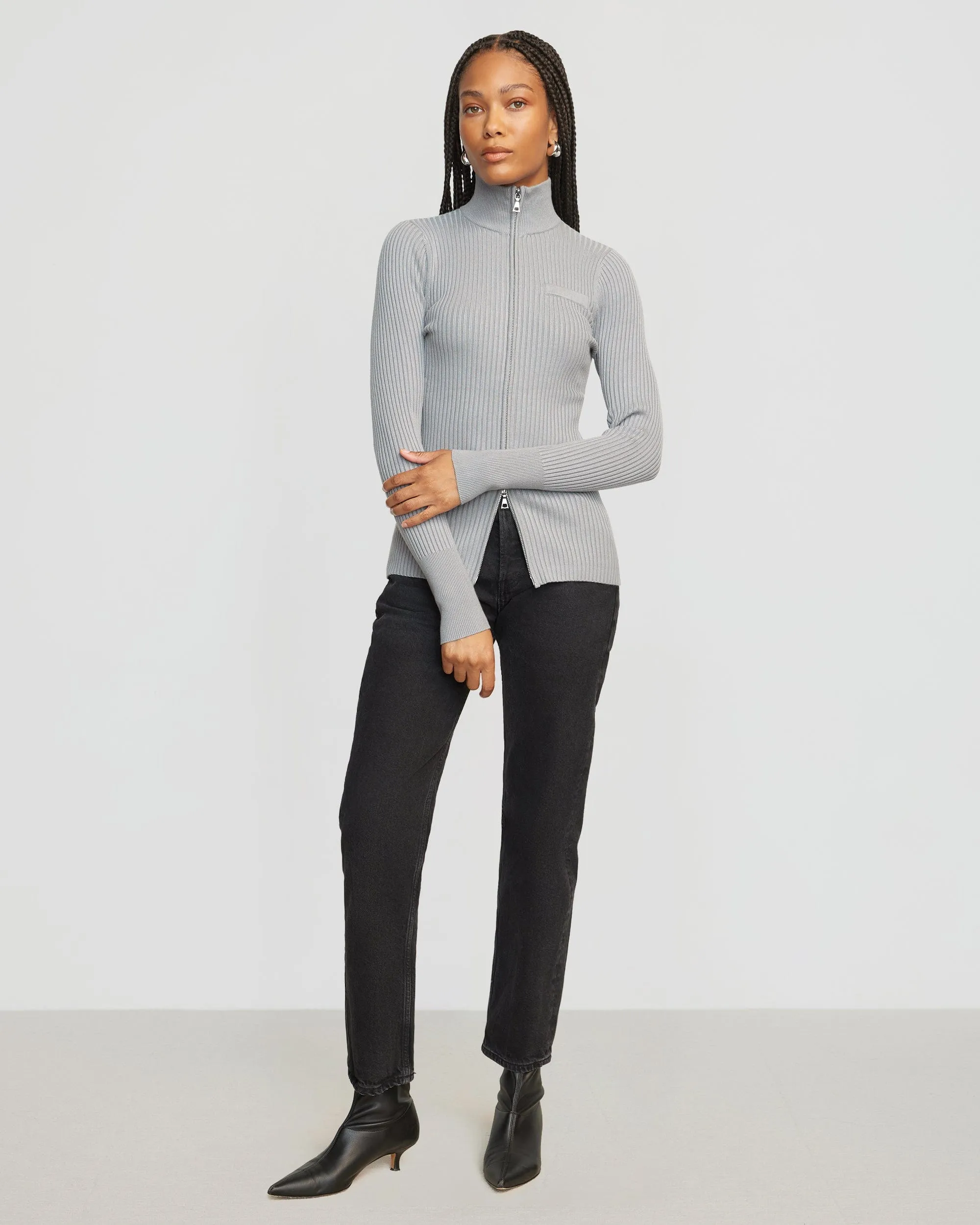 Kaine Ribbed Two-Way Zip Sweater