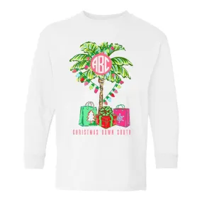 Kids Monogrammed 'Christmas Down South' Long Sleeve T-Shirt