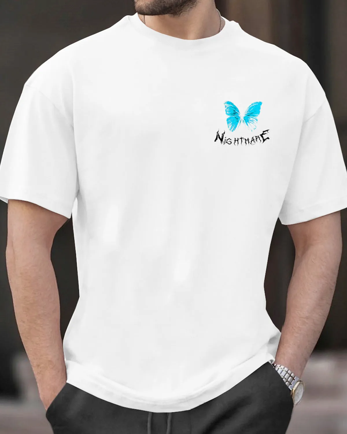 Men Butterfly Graphic Printed Oversized White T-Shirt