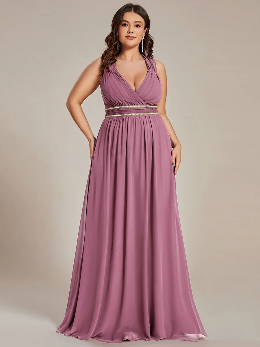 Plus Size Sleeveless Floor Length V Neck Wholesale Bridesmaid dresses