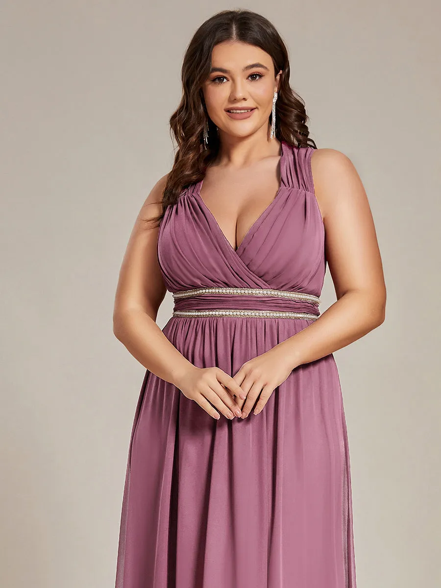 Plus Size Sleeveless Floor Length V Neck Wholesale Bridesmaid dresses