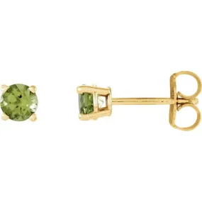 Round Lightweight Peridot Birthstone Stud Earrings in 14k Gold