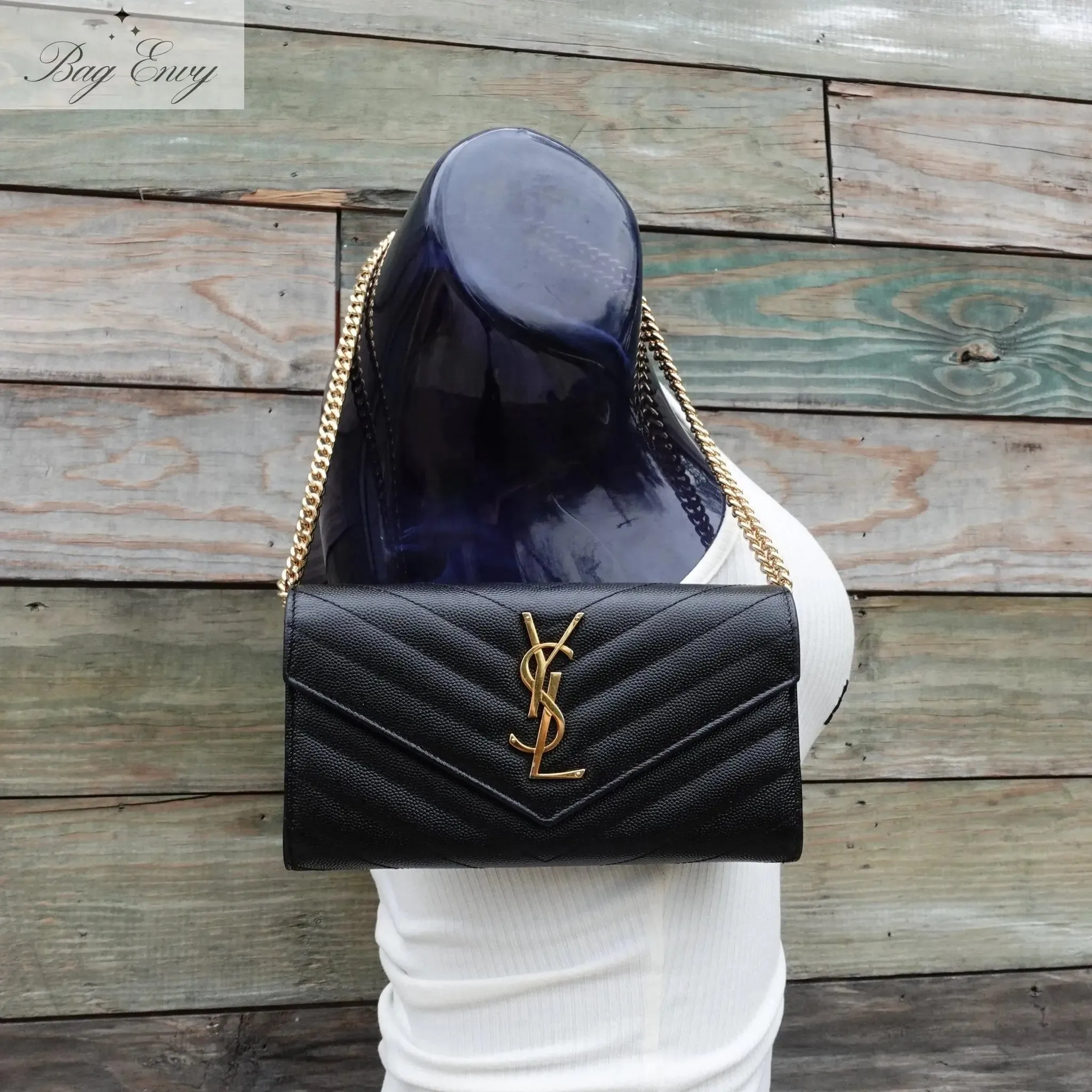 SAINT LAURENT Grain de Poudre Chevron Cassandra YSL Clutch on Chain