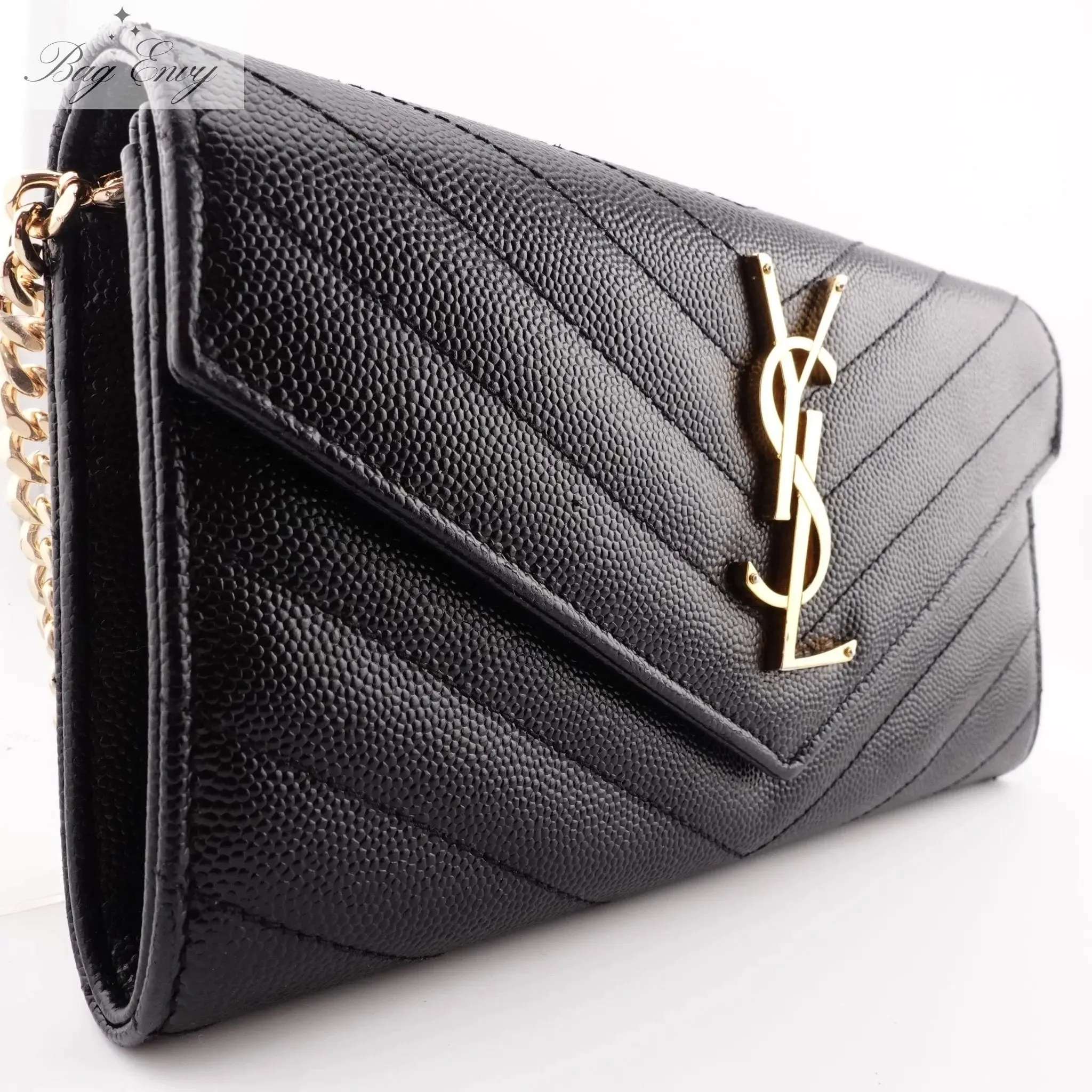 SAINT LAURENT Grain de Poudre Chevron Cassandra YSL Clutch on Chain