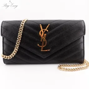 SAINT LAURENT Grain de Poudre Chevron Cassandra YSL Clutch on Chain