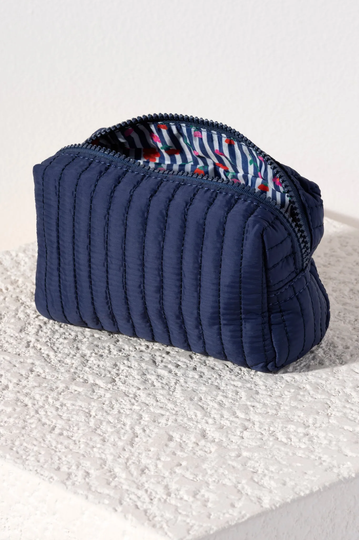 Shiraleah Ezra Quilted Nylon Small Boxy Cosmetic Pouch, Navy