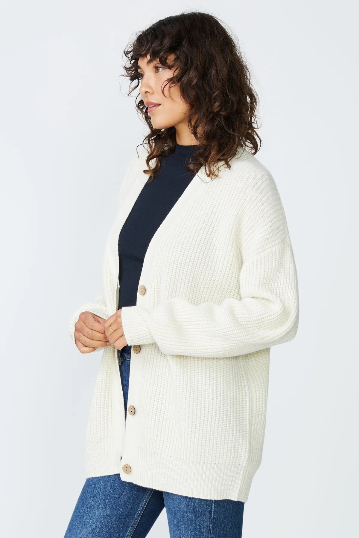 Stateside Ribbed Cashmere Oversized Cardigan Sweater in Cream