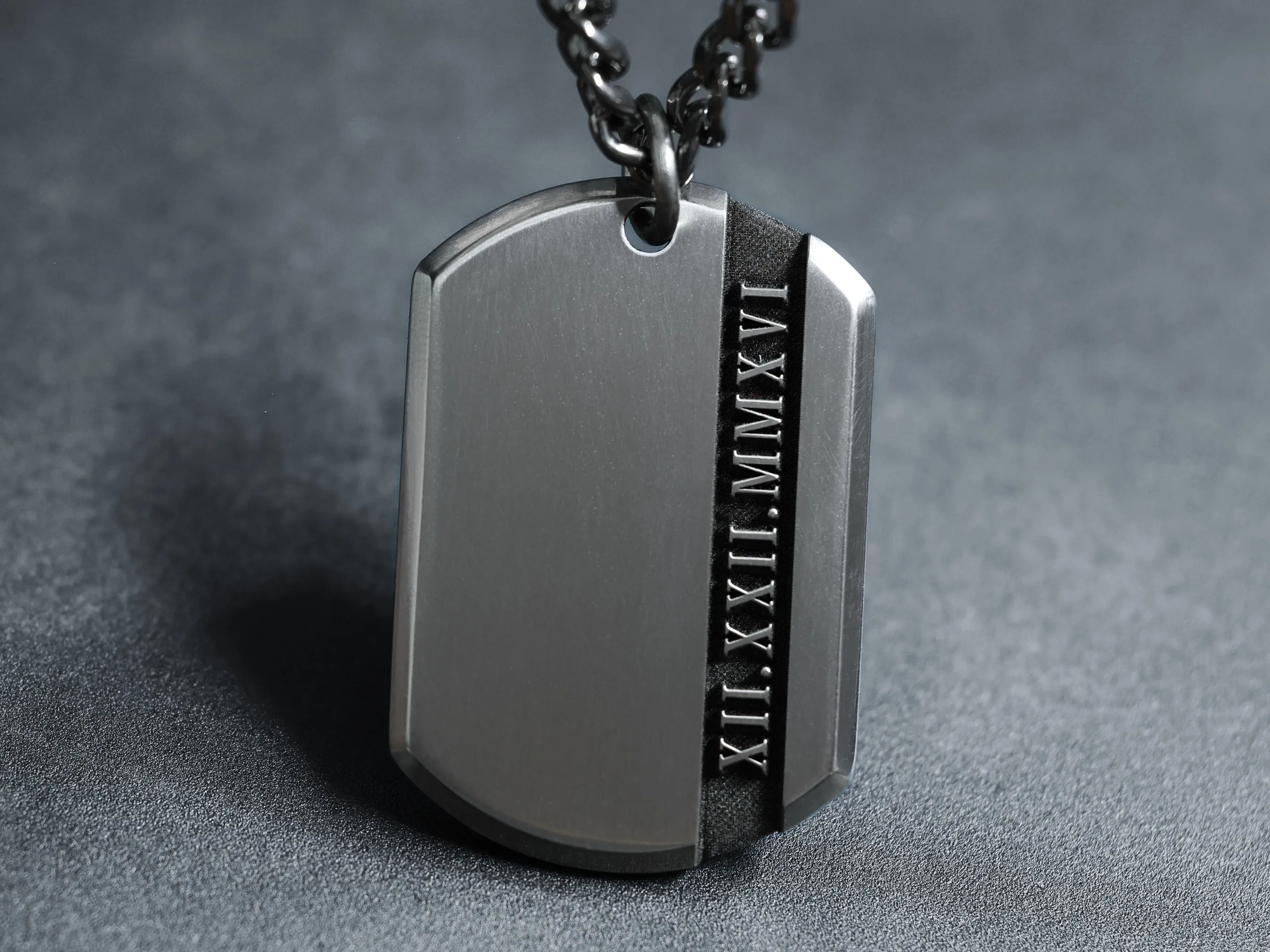 TITANIUM Roman Numeral Dog Tag Necklace - Small