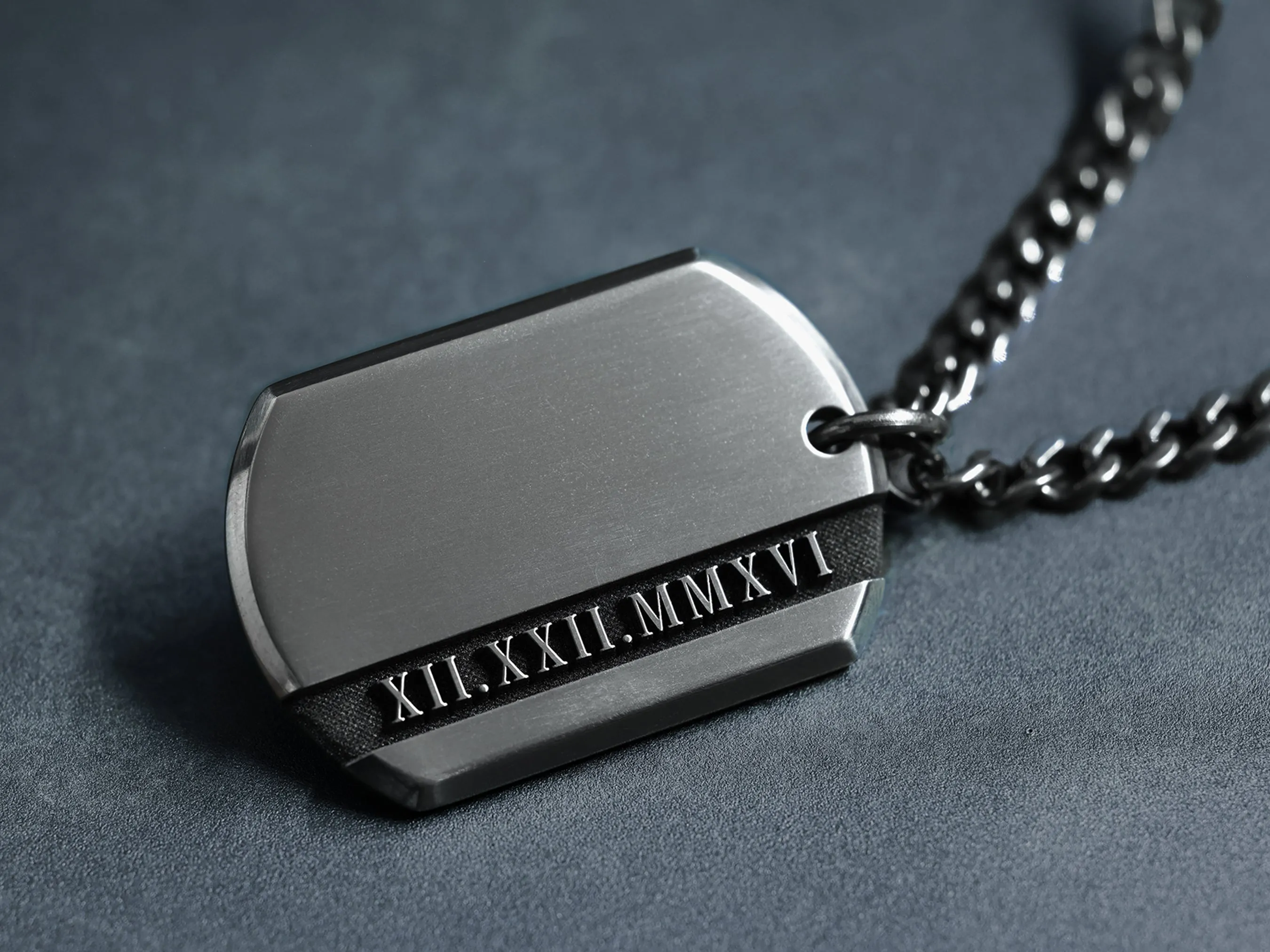 TITANIUM Roman Numeral Dog Tag Necklace - Small