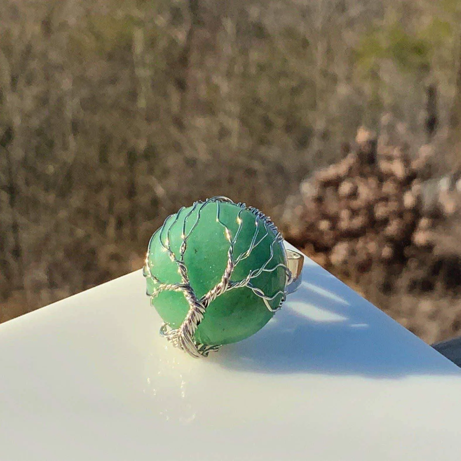 Tree of Life Green Jade Ring